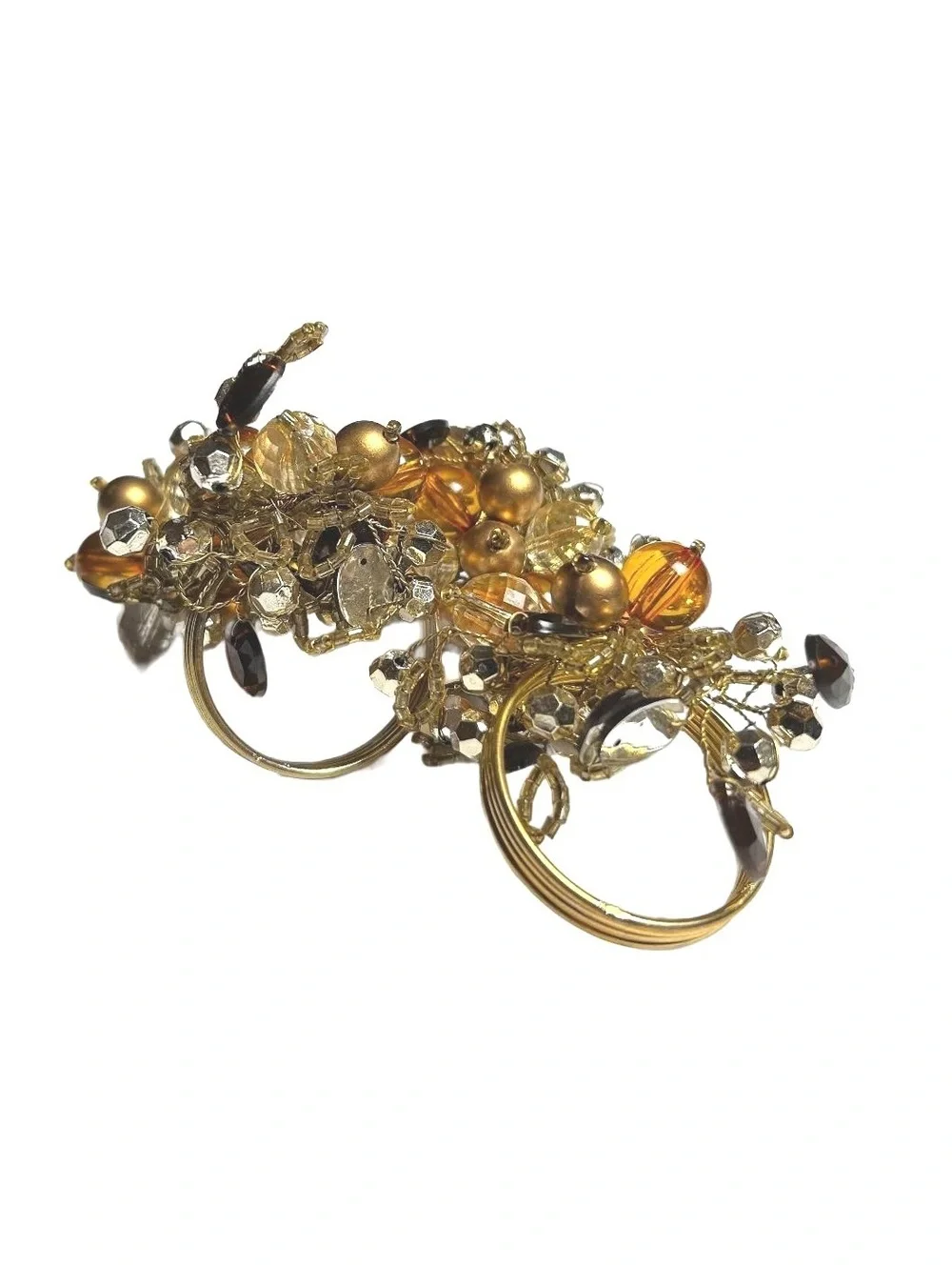 Vintage Cluster Bead Gold Tone Napkin Rings Set of Four